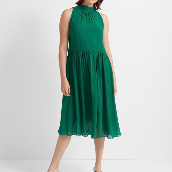 NWT Club Monaco Silk Tie Back Green Sleeveless Midi Dress - Picture 1 of 3